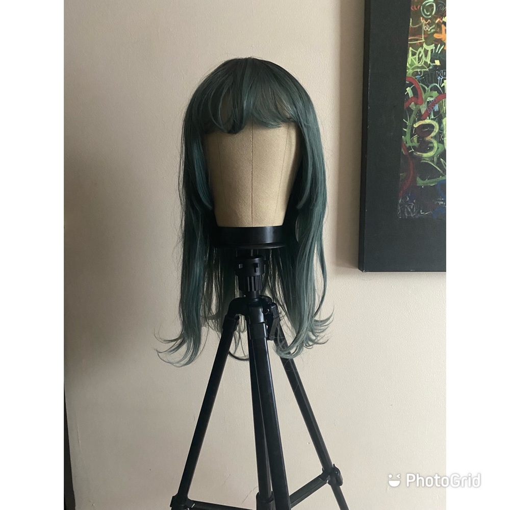 Synthetic Japanese Cosplay Wig with Bangs Green 20in